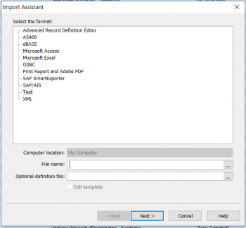 Import Assistant - Select File Format Screen