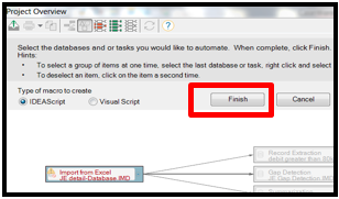 Finish Dialog box after selecting steps you want repeated