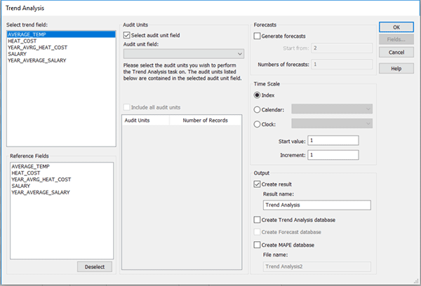 Trend Analysis Dialog Screen for Selecting Trend Field